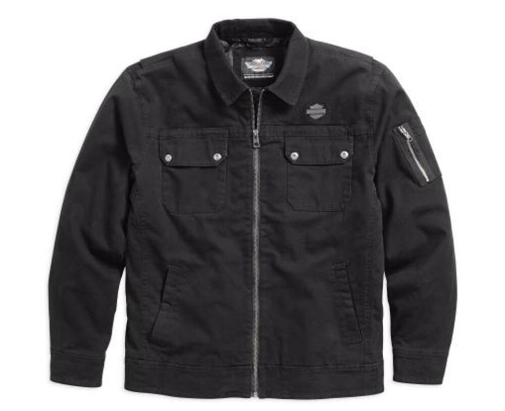 Harley Davidson XL Black Stretch Canvas Biker Shirt Jacket Streetwear HR10-18